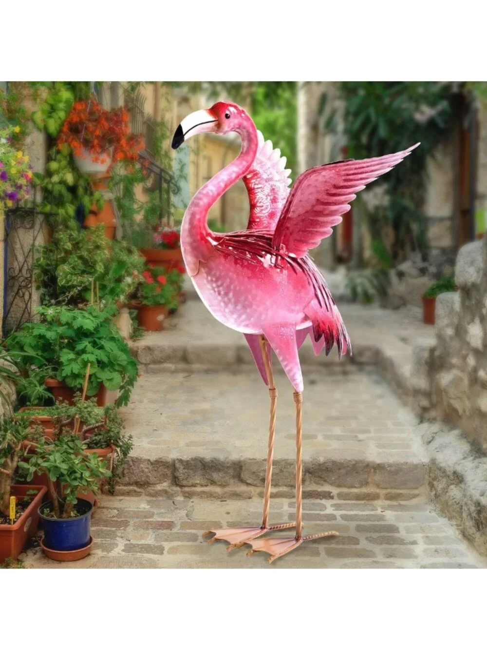 Charming Pink Flamingo Garden Statue - Outdoor Metal Bird Yard Art Decor